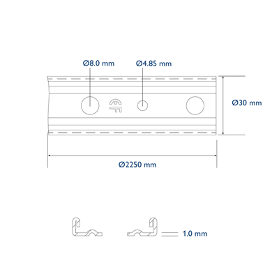 EDF-BAR-F  Drukverdeelrail 2250x30mm